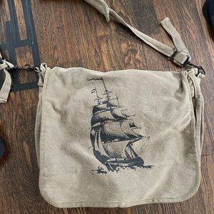 Messenger Canvas Bag with Sail Boat Print